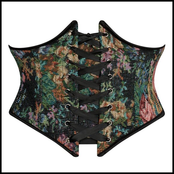 Floral Lace-Up Underbust Corset Belt Renaissance Vintage Waist Cincher